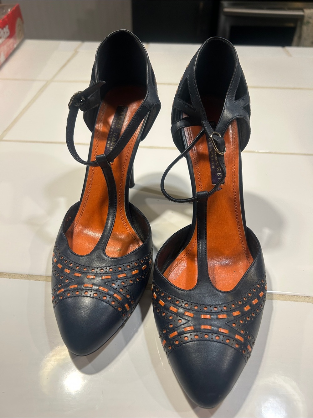 Ralph Lauren Collection Mary Jane Navy Seletto Pump size 6.5